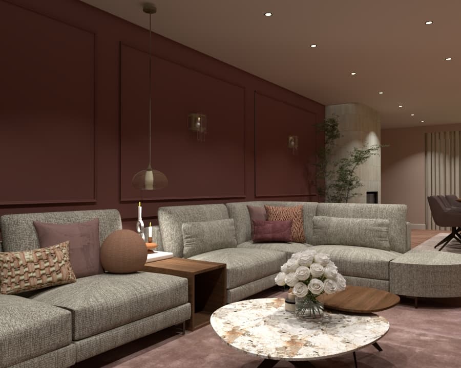 Woonkamer met kleur en warmte als leidraad