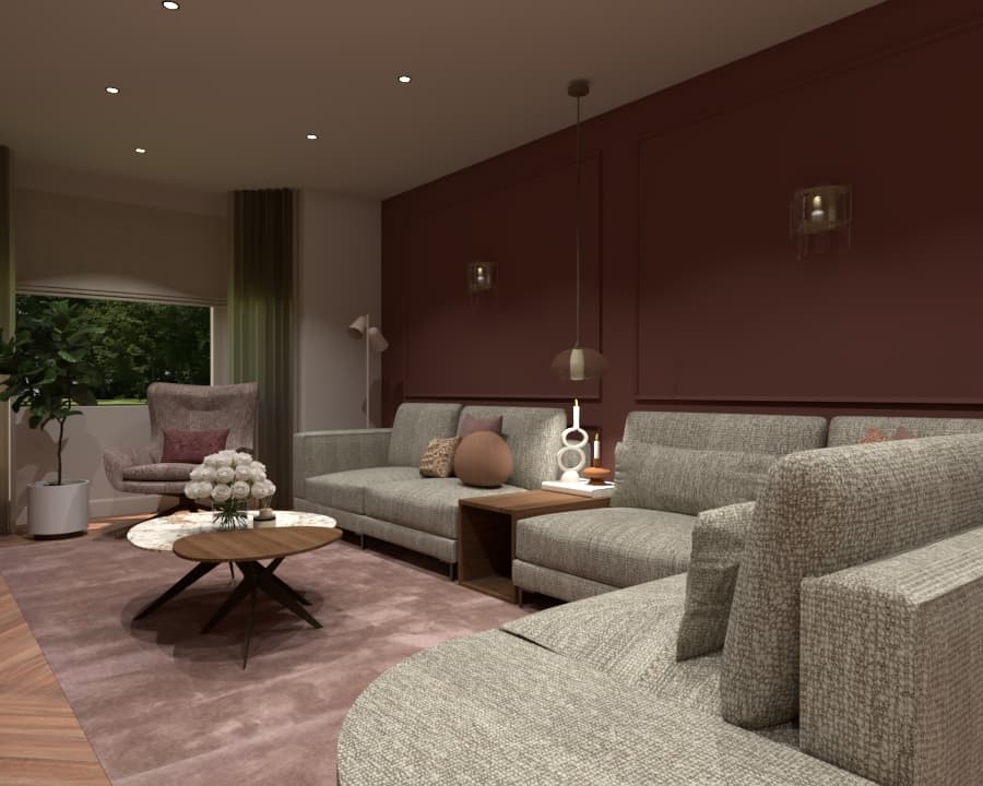Woonkamer met sfeervolle indeling en verlichting